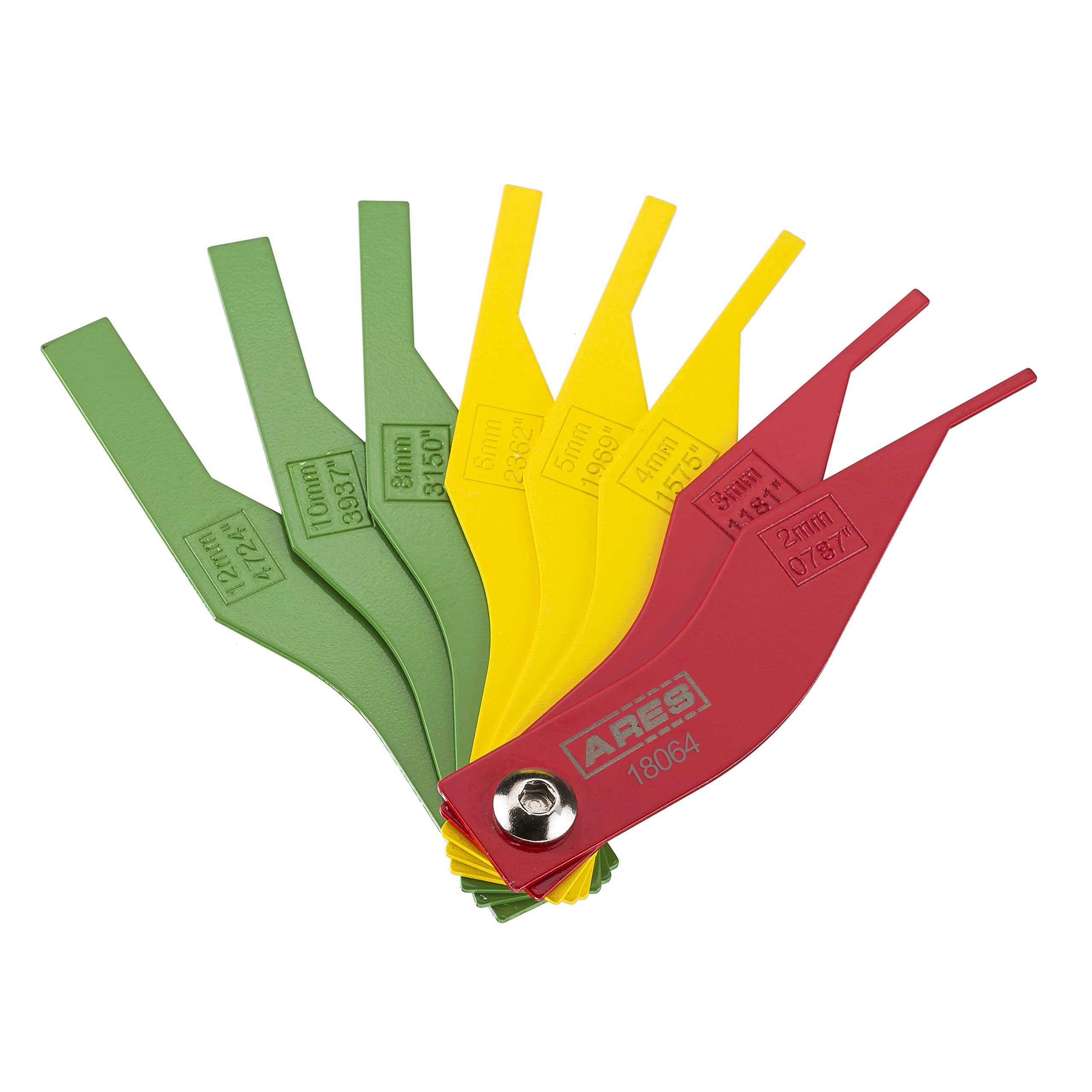 ARES 8-Piece Metal Brake Gauge Tool Set - 20-Gauge Sheet Metal - Corrosion Resistant High Visibility Finish - Metric & SAE Measurements - Color Coded Sizes