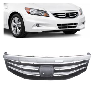 ALMULOO Front Bumper Grill Compatible with 2011-2012 Honda Accord Sedan 4 Door Upper Black Chrome Grille ABS Plastic Replacement for HO1200203 71121TA0A11