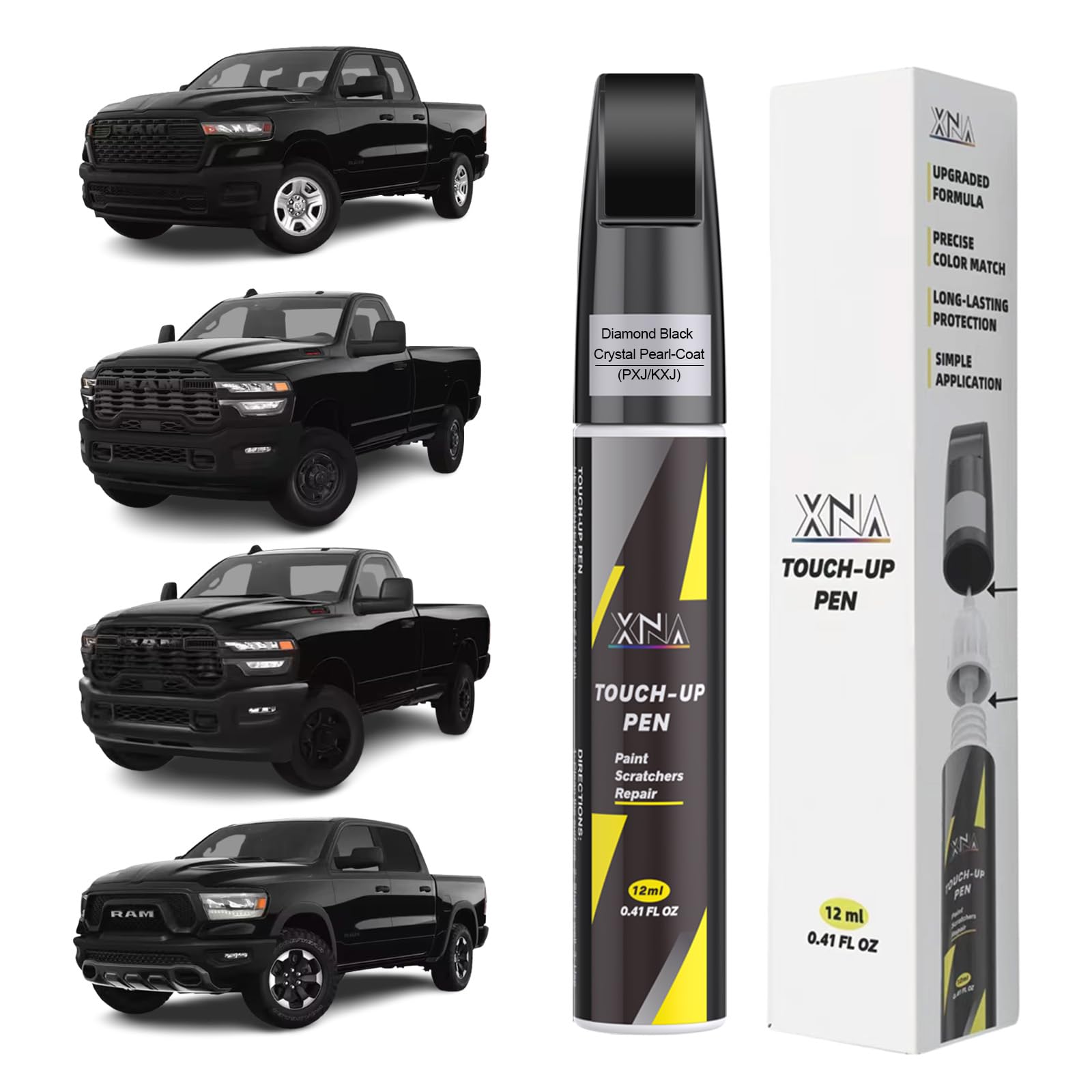 XNA Diamond Black Crystal Pearl-Coat(PXJ/KXJ) for Dodge Ram Touch Up Paint, 2 in 1 Car Scratch Remover with Pen Tip and Brush, Exact Color-Matched for Car Paint Scratch Repair, Quick & Easy Fix Chips