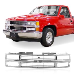 CarPartsDepot Front Grille Grill Chrome Shell with Insert Compatible With Chevrolet 1994-2000 C/K 1500 2500 3500 Tahoe Blazer For Models w/Dual Headlights