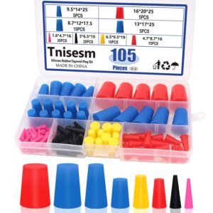 Tnisesm 105Pcs 1/16" to 5/8" Silicone Rubber Tapered Plug Assortment Kits for Masking Off Holes During Powder Coating, Painting, Hydro Dipping, Media Blasting