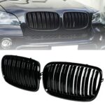 BILLDIO Front Bumper Kidney Grille Grill Glossy Black Compatible with 2007-2014 BMW X5 E70 X6 E71 Dual Slat Double Line