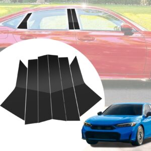 6pcs Glossy Black Exterior Door Window Pillar Posts Molding Cover Panel Trim Stickers Side Door Window Cover Trim Kits for Honda Civic 11th Gen 2022 2023 2024 2025 Accessories