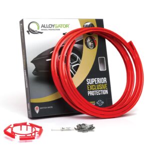 AlloyGator Red Rim Protector for Car Wheels (Fits 12-24" Wheel Diameter) - Pack of 4 Premium Alloy Wheel Protector to Avoid Scratches & Scuffs - Adhesive Free Curb Rash Rim Protectors