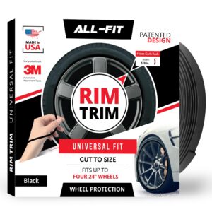 All-Fit Automotive Rim Trim – Durable DIY Car Exterior Accessories for Curb Rash Protection – Fits Up to Four 24” Wheels – Flexible, Durable Wheel Rim Protector (3/8″ width/Black)