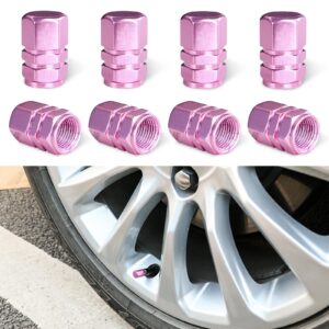 Ziciner 8 PCS Car Tire Valve Stem Caps, Aluminum Alloy Wheel Valve Covers with Rubber O-Ring, Corrosion Resistant Leak-Proof Tire Air Cap Set, Universal for SUV, Truck, Motorcycle, Bike (Pink)