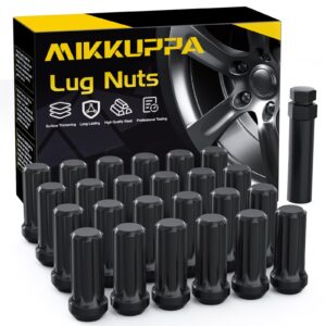 MIKKUPPA 24PCS M14x1.5 Lug Nuts - Replacement for Chevy Silverado 1500 Suburban Traverse, Ford F150, GMC Yukon Sierra 1500, Cadillac XT5 XT6 Aftermarket Wheels Black 2" Length 7 Spline Tire Nut