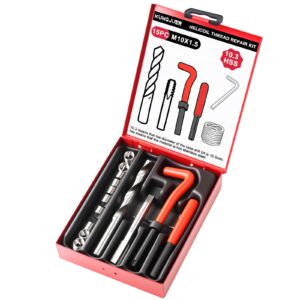 KUNGJUER Metric Thread Repair Insert Kit, M10x1.5mm helicoil Thread Repair kit with HSS Drill Bits, Rethreading Inserts Tool Set for Damaged Thread Repairing with Carry Case