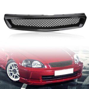 Kspeed Front Bumper Grille Fit 1999-2000 for Civic Coupe/Sedan JDM Type R ABS Black Mesh Front Upper Grill Guard Replacement Part