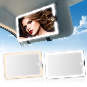 2PCS LED Mirror for Car Sun Visor Accessories,Mid-Size Car Visor Mirrors with 3-Color Dimmable Lights,Lighted Rear View Mirror for Universal Vehicle(BLACK)
