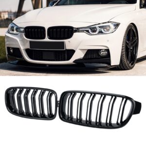 DEKEWEI ABS F30 Grill, Front Kidney Grille for 2012-2018 BMW 3 Series F30 F31 (Double Slats Gloss Black Grills, 2pcs)