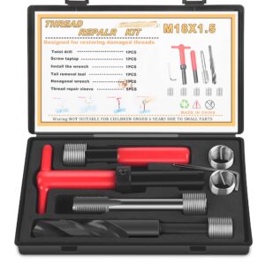 M18x1.5 Thread Repair Kit, 10 Pcs Helicoil Thread Repair Kit Thread Chaser Set, Portable Thread Metric Inserts Repair Kits Helicoil Thread Repair kit, Compatible Hand Tool Set for Auto Repairing