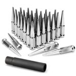 KSP M14X1.5 Spike Lug Nuts, 32PCS Chrome 14mmx1.5 Wheel Spiked Lug Nut for Silverado Sierra 1500 2500 3500 F150 F250 F350, 19mm Hex Closed End Nut with 1 Socket for Aftermarket Wheel