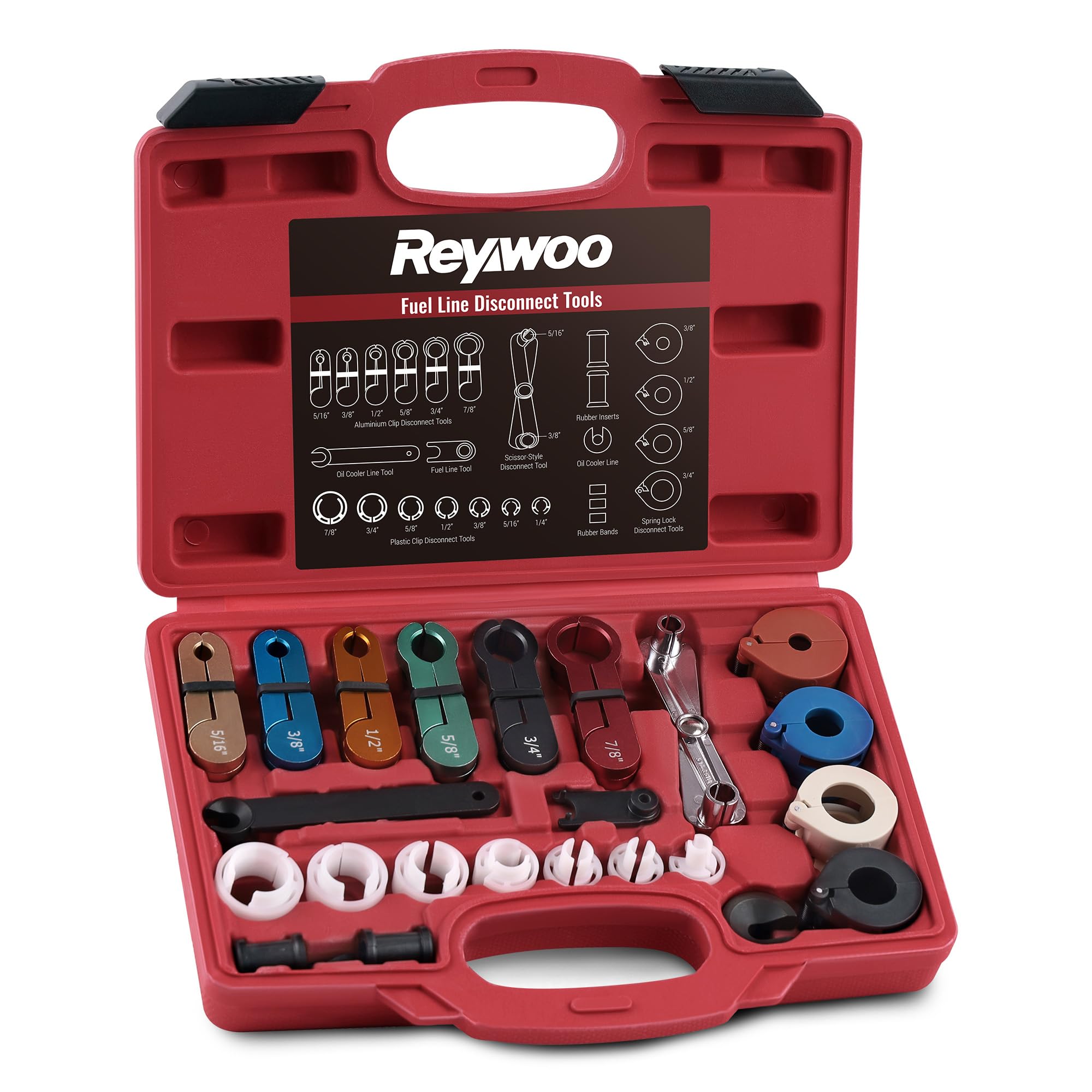 Reywoo 25 PC Fuel Line Disconnect Tool Set, Master Quick Disconnect Tool Set for A/C Fuel & Transmission Systems, Fuel Line Removal Tool Compatible with Ford Chevy GM Chevy Mazda