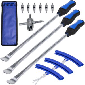 Y.A. LOTUS Tire Spoons 14.5IN, Steel Tire Changing Kit for Motorcycle Dirt Bike Lawn Tractor Bicycle and More, Include 3 Tire Removal Tool, 3 Rim Protector, 1 Valve Tool, 6 Valve Cores