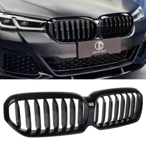 DEKEWEI G30 Grille, Single Slat Gloss Black Grill Front Kidney Grille Compatible with BMW 5 Series G30 2021 2022 2023 520i 530i 540i M550i xDrive