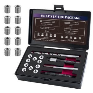 SENNMONN M6X1.0 Thread Repair Kit with 9.4mm Insert HSS Drill, Tap, Installation Driver, Counterbore, Stainless Steel Insert M6X1.0X9.4mmX10 PCS