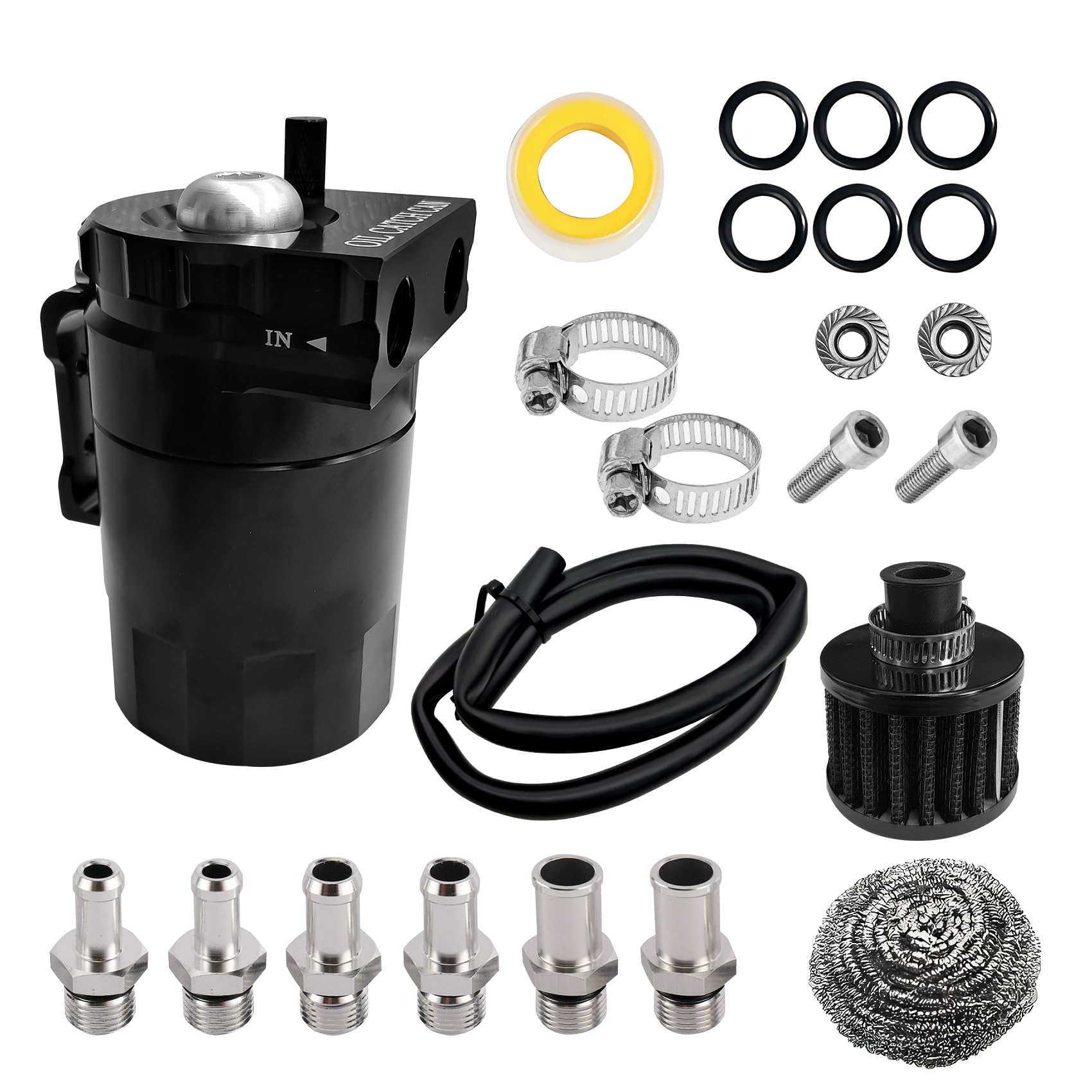 DWARFOO Oil Catch Can, Oil Catch Tank, Oil Separator Catch Can with Hose Kit, Universal Oil Catch Can Tank Polish Baffled Reservoir 300ml Oil Catch Can Tank Kit Universal for Car Truck Engine