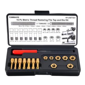 TOMMARS 15-Piece Metric Thread Chaser Set, M6 M8 M10 M12 Thread Restorer Tool Rethreading Repair Kit