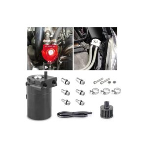Alieemo Oil Catch Can Kit, 300ml Baffled Aluminum Polish Baffled Car Oil Separator Catch Can with Fuel Line Hose Kit, Universal Car Accessories Reservoir Tank with Breather Filter (Black)