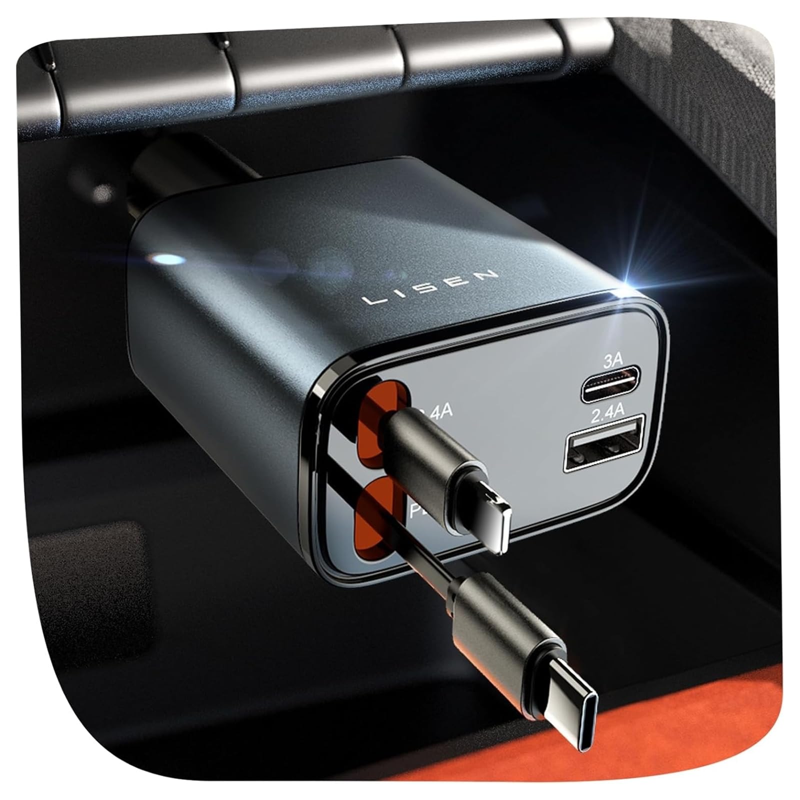 LISEN Retractable Car Charger, Gifts for Him Her, Cars Adapter USB C Fast Charger, gifts for Mothers Day Travel Essentials Car Accessories for Men Women Gifts for iPhone 17 16 15 14 13 11, Samsung S26