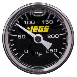 JEGS 41424 Liquid-Filled Engine Thermometer [1.400 in. OD, Black Face]