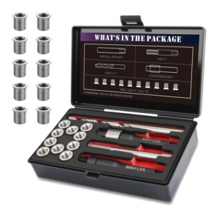 SENNMONN M8x1.25 Thread Repair Kit with 11.7mm Insert HSS Drill, Tap, Installation Driver,Stainless Steel Insert M8x1.25x11.7mmx10pcs