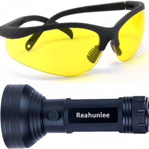 REALHUNLEE Air Conditioner UV Dye Leak Detector, Pro Auto Oil AC UV Dye Leak Test Detection Tool Kit 68 LED A/C UV Flashlight Detector with Protective Glasses