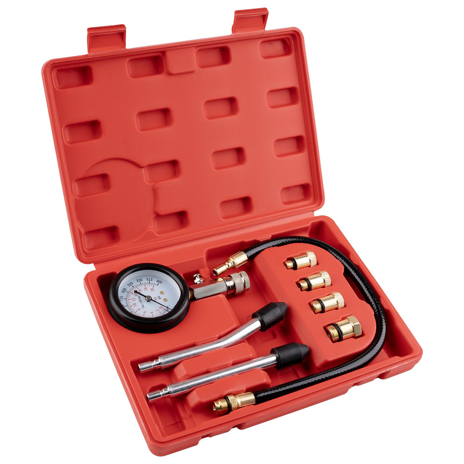 8 pcs Compression Tester Kit, Petrol Pressure Tester Range of 0-300 Psi Engine Compression Tester Kit for Automotive Cars and Motorcycles, Compression Tester Small Engine with Portable Storage Box