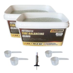 KINGQEEK Tire Balance Beads 4KG(141.2oz) Balancing Beads, Tempered Glass Wheel Beads for Balance for Trucks, Motorcycles, Trailer, ATVs, Off-Road Vehicles, with Tire Tread Depth Gauge | 70.6oz/Bucket