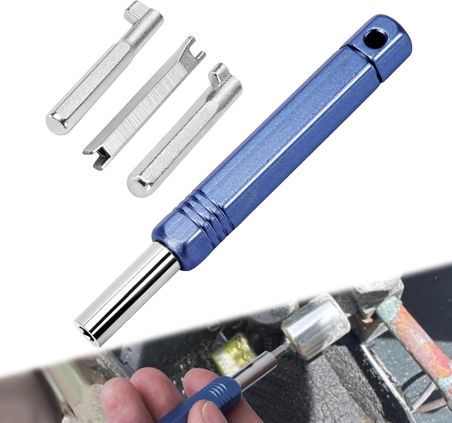 yernoiy HVAC Locking Cap Tool, 4-in-1 Locking Cap Key for 【410A & R22 Refrigerant Safety Caps】, Hardened Steel Removal & Installation Tool with Handle for AC Refrigerant Valve Service