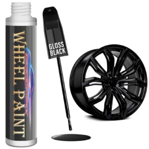 cocomfix Gloss Black Rim Touch Up Paint, Rim Paint Pen, Car Wheel Scratch Repair Kit for Curb Rash & Scratches, Universal Gloss Black Enamel paint for Alloy/Metal rims (1 fl oz), Scratch Resistant, Co