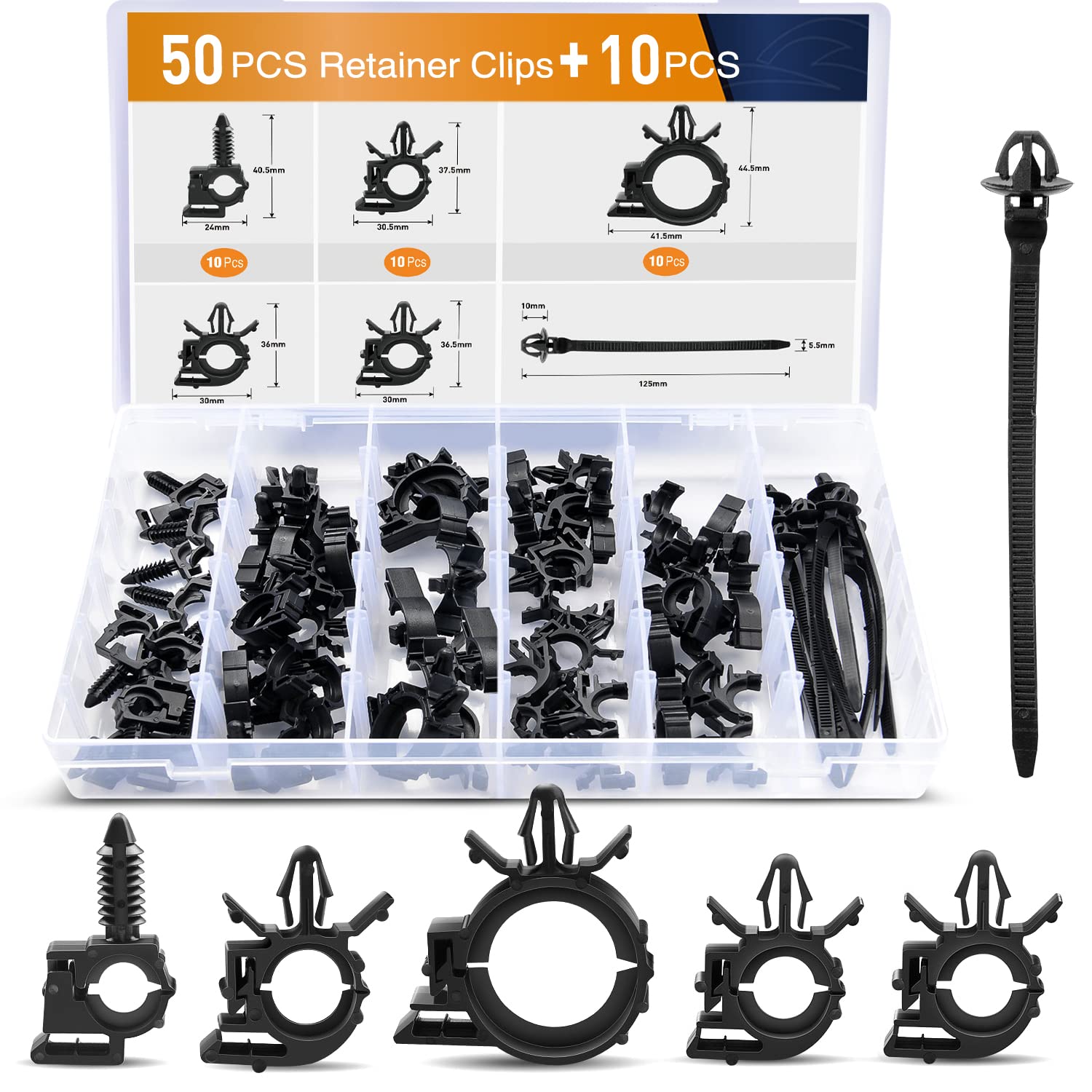 GOOACC 60Pcs Car Wire Loom Routing Clips Assortment - 6 Different Sizes Universal Wiring Harness Routing Clip Replacement Parts for Honda GM Mazda