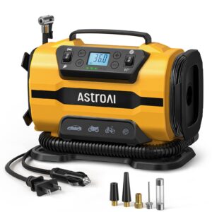 AstroAI Tire Inflator Portable Air Compressor Pump 150PSI 12V DC/110V AC with Dual Metal Motors&LED Light, Automotive Car Accessories&Two Modes for Car, Bicycle Tires and Air Mattresses, Yellow