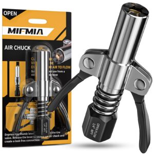 MIFMIA Locking Air Chuck, Heavy Duty Open Flow with Six Steel Jaws, Locks onto Any Tire Valve, No Leaks or Pop-Offs, Rated to 150 PSI - Open Flow