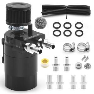 muge racing 400ml Oil Catch Can Kit Universal for Cars/Trucks, Baffled Aluminum Reservoir with Breather Filter & Accessories, 3/8" Fuel Line Included, Fits 5.7 Hemi/5.3 Silverado and More, Black