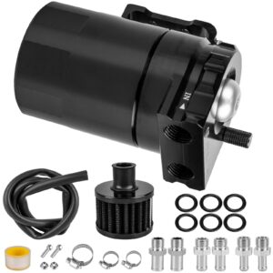 Oil Catch Can, 300ml Black Baffled Catch Can Tank Kit, Aluminum Oil Separator with Fuel Line Hose Kit, Coolant Reservoir Tank