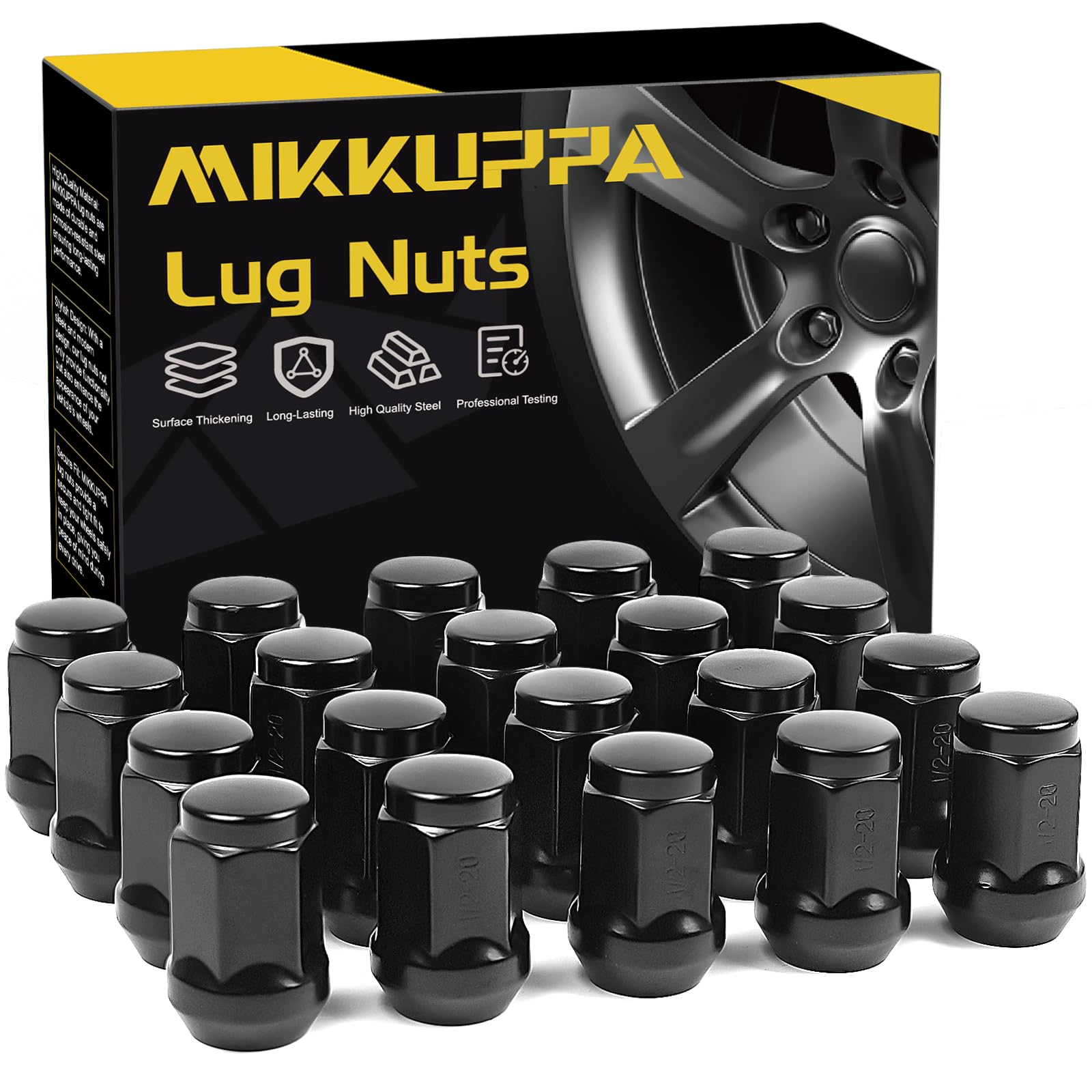 MIKKUPPA 1/2-20 Lug Nuts - Replacement for 1987-2018 Jeep Wrangler JK, 2002-2012 Jeep Liberty, 1993-2010 Jeep Grand Cherokee Aftermarket Wheel - 20pcs Black Closed End Solid Lug Nuts