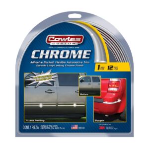Cowles - Premium Universal Body Molding for All Vehicles - Easy Install, Chrome Finish, 1" by 12 ft, UV Protected, Long Lasting Flexible PVC