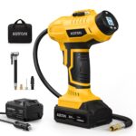 AstroAI Cordless Tire Inflator Air Compressor 20V Rechargeable Battery Powered 160PSI Portable Air Pump with 12V Car Power Adapter Digital Pressure Gauge for Cars Motorcycles JY16P160-18（C2）Yellow