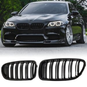 BILLDIO F10 Grille - Front Kidney Grille Double Slats Glossy Black Compatible with 2010-2017 BMW 5 Series F10 F11 F18 Sedan 520i 528i 535d 535i 550i 520i - ABS Gloss Black Kidney Grill
