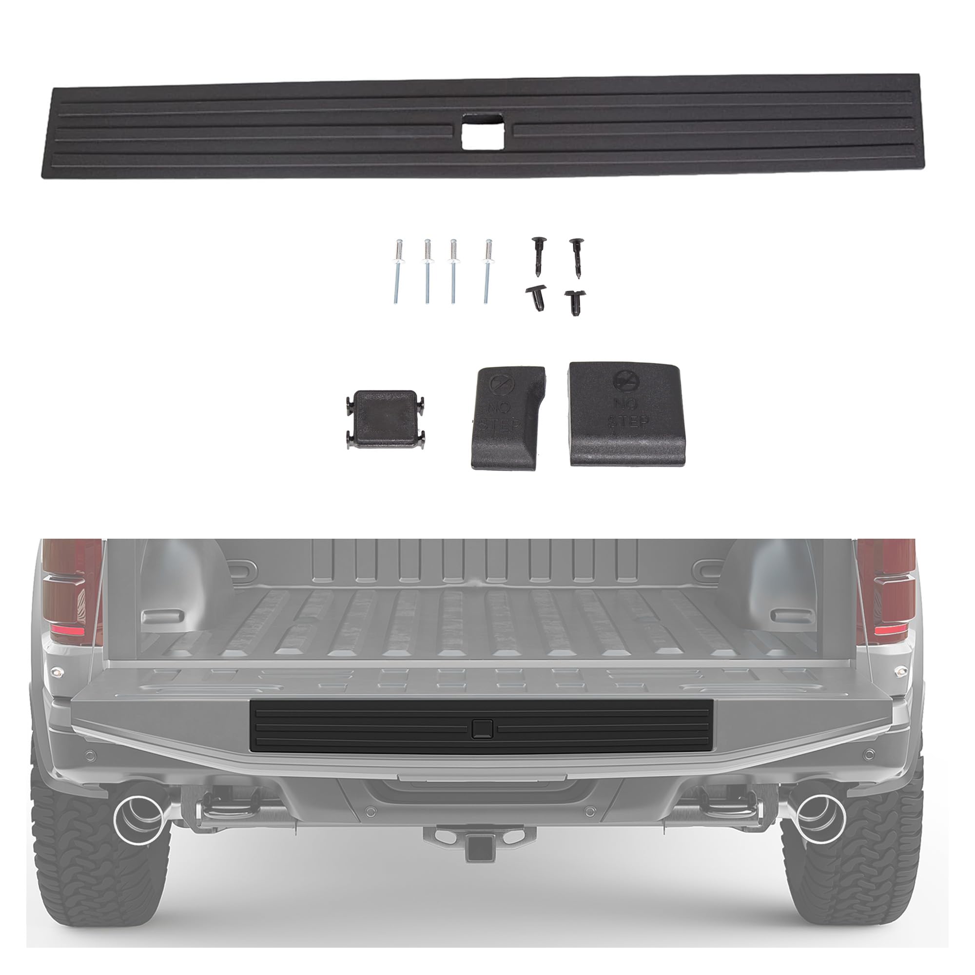 ECOTRIC Center Tailgate Molding Trim Compatible with 2015-2020 Ford F150 F-150 Replacement for FL3Z9940602B FO1904135 Flexible Flex Step Cap Top Trim Protector Cover w/Release Button