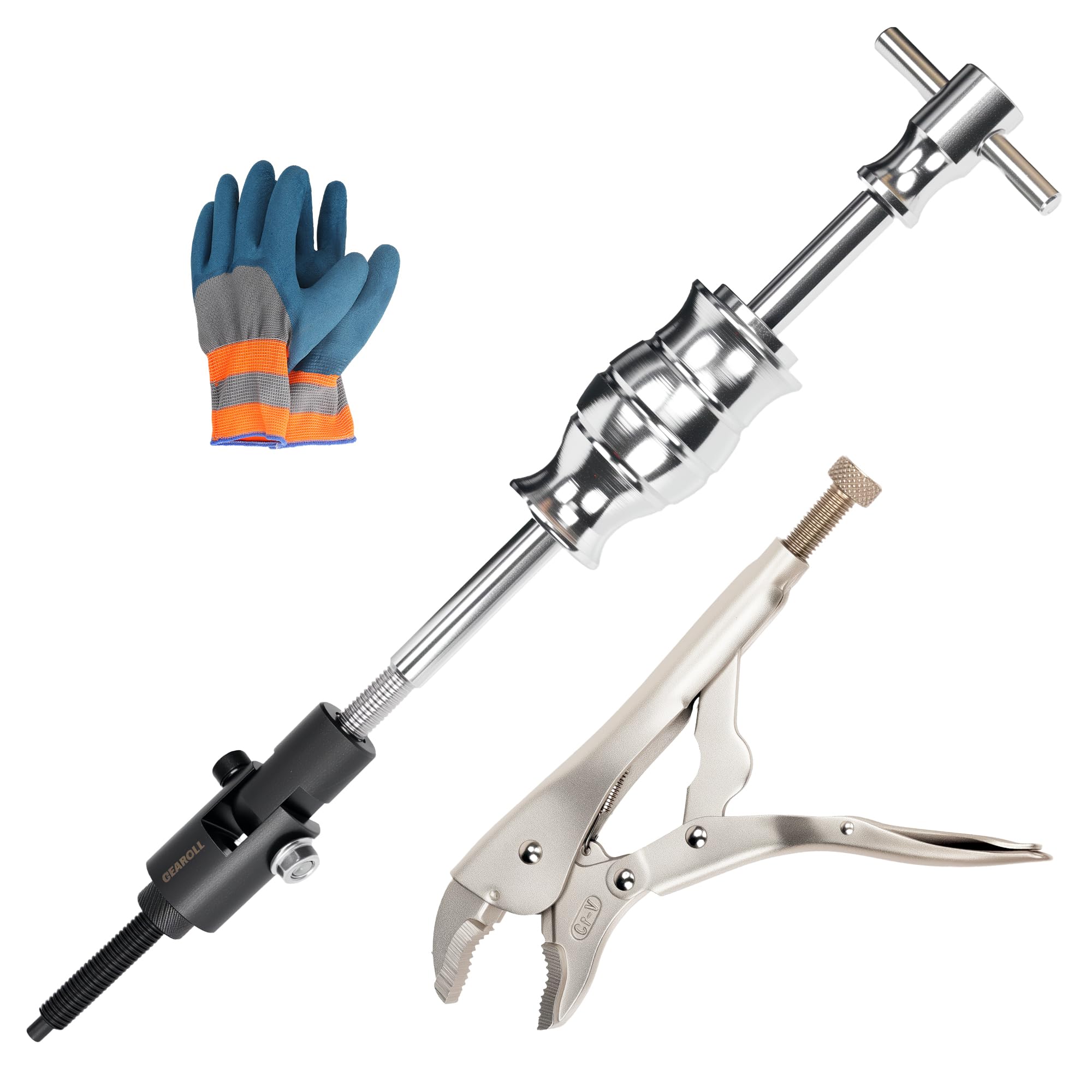 GEAROLL Locking Pliers Slide Hammer Puller Set, 9.8 in Locking Pliers 2 lb Slide Hammer with Quick Release Swivel Connector, Vise Grip Slide Hammer for Nail Bolt Pin Seal CV Axle Removal Tool