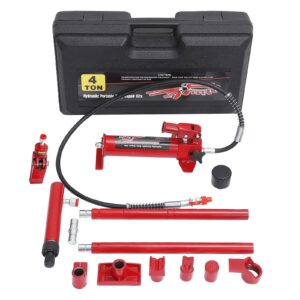 4 Ton Porta Power Kit, Porta Power Ram with Pump, Hydraulic Jack Kit with 4.6 Ft/1.4 m Oil Hose & Storage Case for Automotive, Car Auto Body Frame Repair