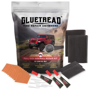 GlueTread Full-Size 4x4 Sidewall Tire Repair Kit | Sidewall Tire Patch Kit Puncture Repair Kit for Off-Road 4x4 Vehicles | Improved Rubber Formula No Accelerator Needed 10 Minutes Curing Time