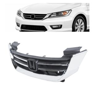 ALMULOO Front Bumper Grill Compatible with 2013-2015 Honda Accord 4Door Sedans Only Upper Black Chrome Grille ABS Plastic Replacement for 71121T2FA01 HO1200214