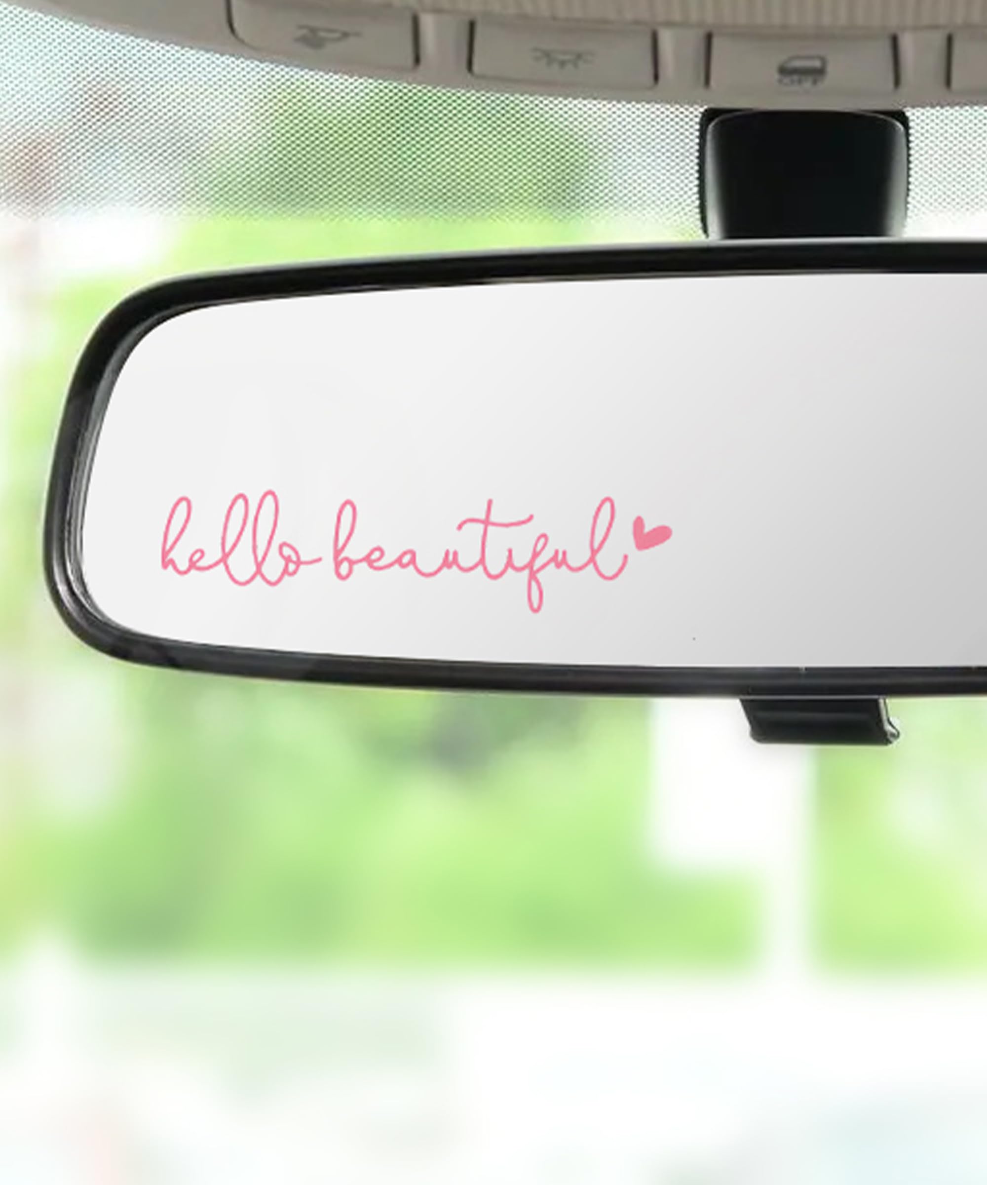 RACOONA Mirror Decal - Hello Beautiful Rearview Sticker, Car Accessories Window Decal, Self Affirmations Decoration (Pink)