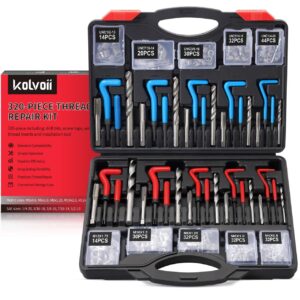 Kolvoii Helicoil Thread Repair Kit 320-Piece, Metric & SAE HSS Drill Bits Tap Set, Spark Plug Engine Stud Insert for Automotive Rethreading Restorer Tool