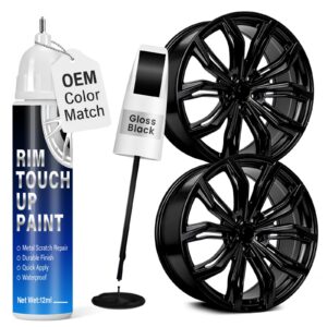 Qnofuit Gloss Black Rim Touch Up Paint, 2-in-1 Brush & Tip, 0.4 fl oz - Universal Black Rim Curb Rash Repair Kit for Scratches, Scuffs Alloy/Metal Wheels, OEM Color Match, Quick-Dry & Long-Lasting