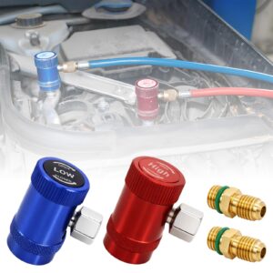 R1234yf Quick Coupler Adapter Set of 2, Adjustable High & Low Side Quick Connect Fittings with 1/4" SAE Flare for AC Recharge, Evacuation & Air Conditioning Service